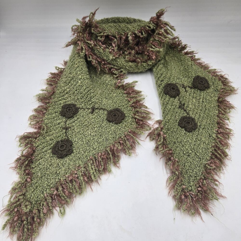 Vtg Y2K Red Fish Designs Whimsy Scarf Floral Green Fairy Ogre Asymmetrical 9x66"